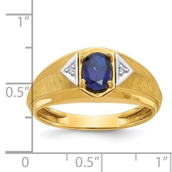 10k Gold Men's Created Sapphire and Diamond Satin Ring - Picture 2 of 3